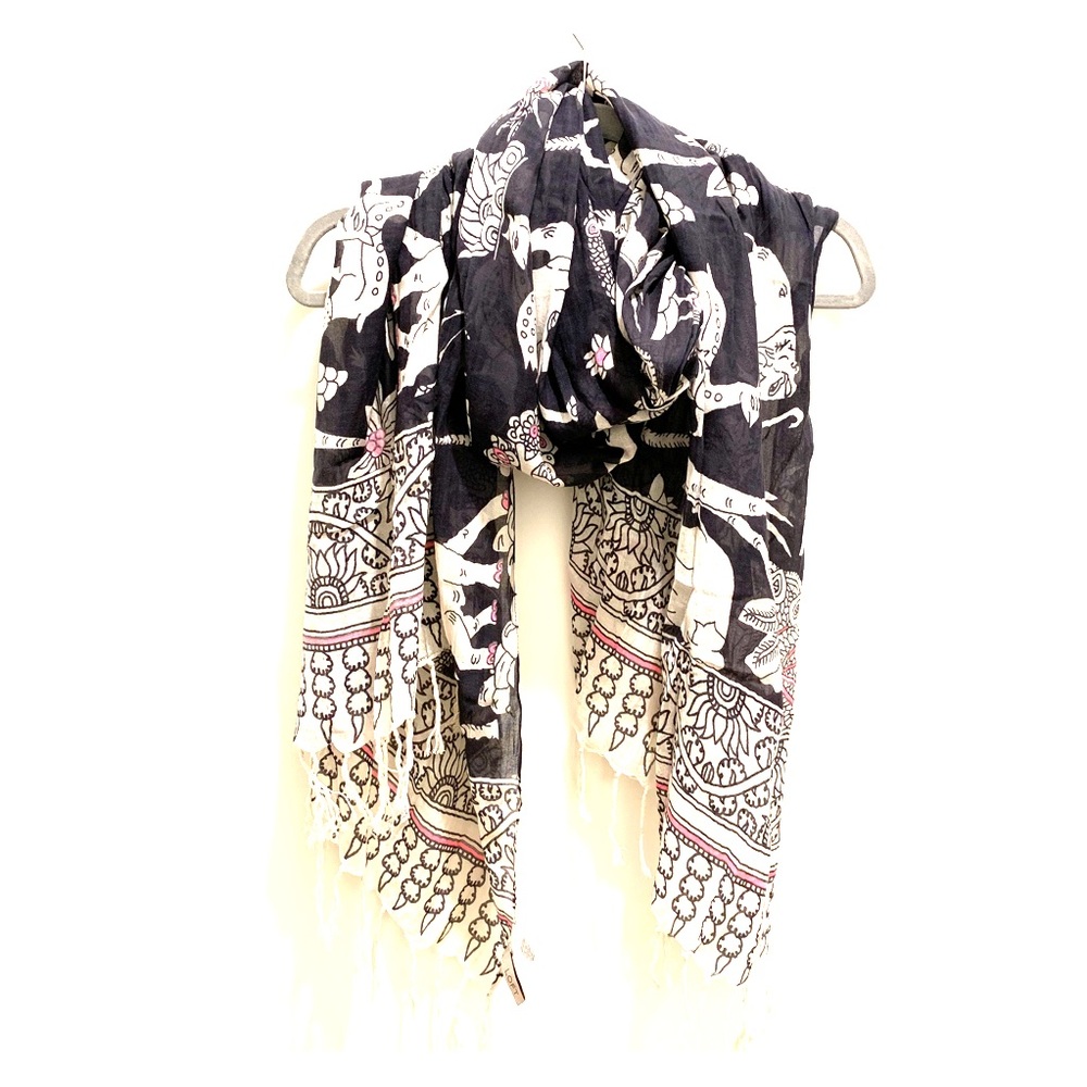 100% cotton navy white and pink animal print scarf